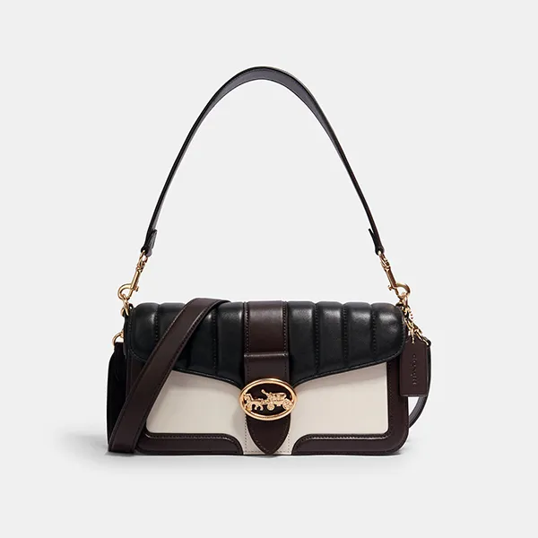 Túi Đeo Vai Coach Georgie Shoulder Bag With Colorblock Linear Quilting 5555 Màu Đen Trắng - Túi xách - Vua Hàng Hiệu