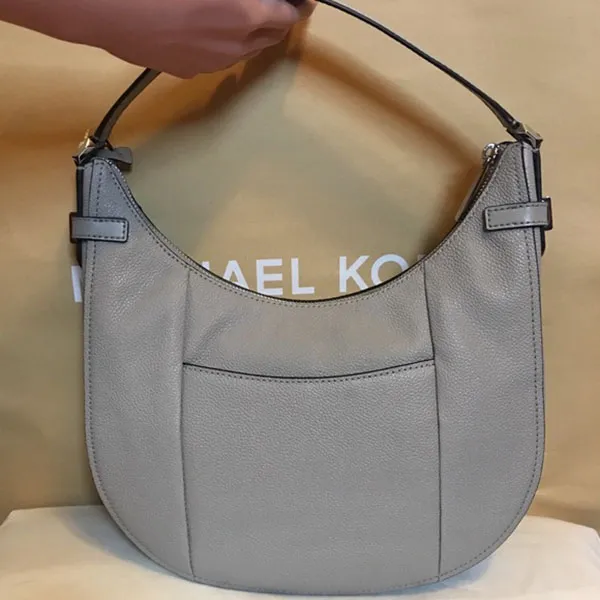 Túi Đeo Vai Michael Kors MK Cassie Hobo Crescent Leather Shoulder Handbag Pearl Grey Màu Xám - Túi xách - Vua Hàng Hiệu