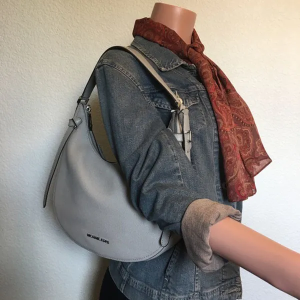 Túi Đeo Vai Michael Kors MK Cassie Hobo Crescent Leather Shoulder Handbag Pearl Grey Màu Xám - Túi xách - Vua Hàng Hiệu