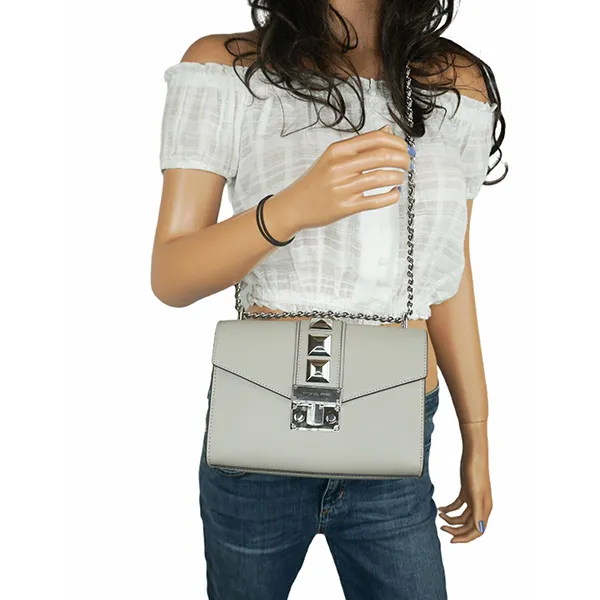 Túi Đeo Vai Michael Kors MK Rose Pearl Gray Medium-Flap Leather Shoulder Bag 35F0SXOL8L Màu Xám - Túi xách - Vua Hàng Hiệu