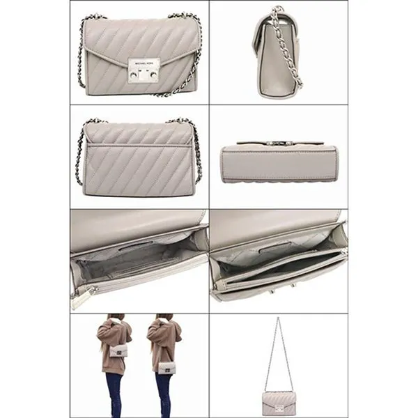 Túi Đeo Vai Michael Kors MK Rose Plain Oblique Stitched Leather Flap Shoulder 35F0SXOC5T Màu Xám