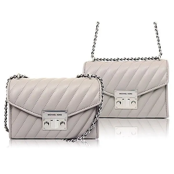 Túi Đeo Vai Michael Kors MK Rose Plain Oblique Stitched Leather Flap Shoulder 35F0SXOC5T Màu Xám