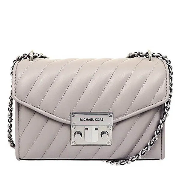 Túi Đeo Vai Michael Kors MK Rose Plain Oblique Stitched Leather Flap Shoulder 35F0SXOC5T Màu Xám