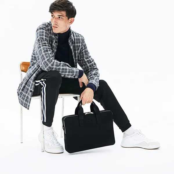 Túi Xách Đựng Máy Tính Lacoste Men's Chantaco Matte Piqué Leather Computer Bag NH2921CE Màu Đen - Túi xách - Vua Hàng Hiệu