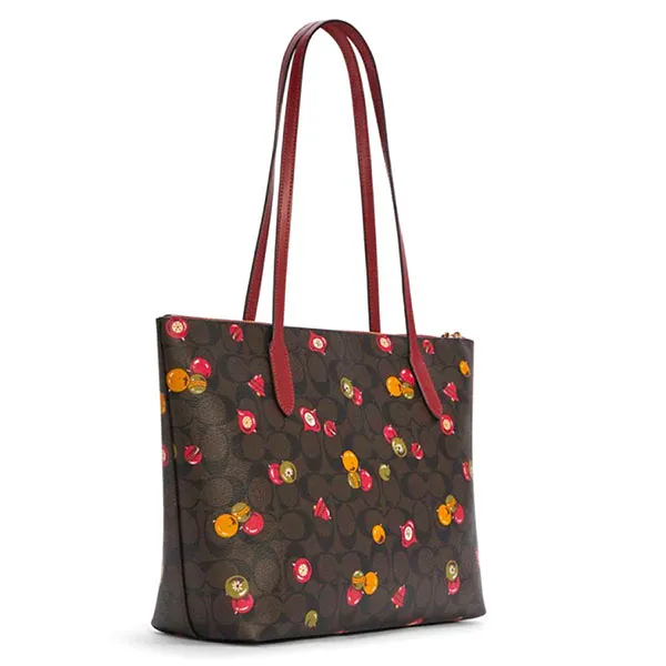 Túi Tote Coach C7254 Zip Top In Signature Coated Canvas With Ornament Print Brown Black Multi Màu Đen
