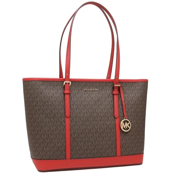 Túi Tote Michael Kors MK 35T0GTVT3V Fla Jet Set Travel Large Logo Tote Bag Flame Màu Nâu - Đỏ