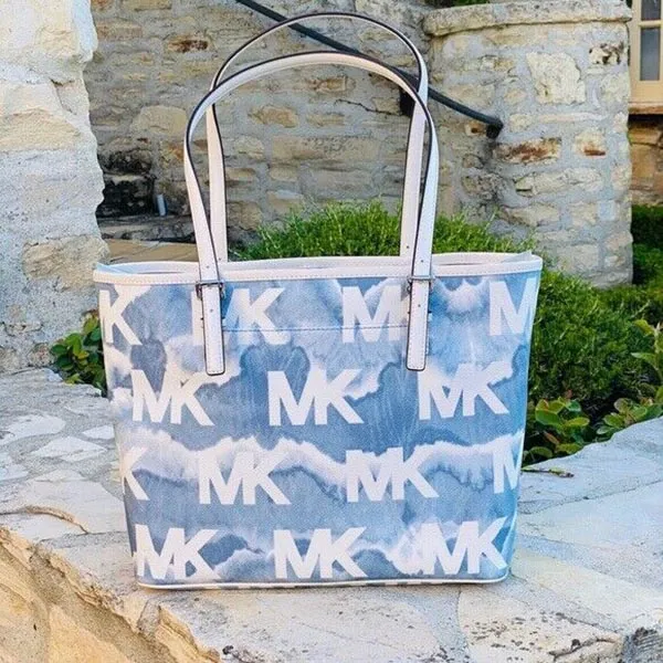 Túi Tote Michael Kors MK Jet Set Medium MK Logo PVC Carryall 35T1STVT2L Màu Xanh Blue