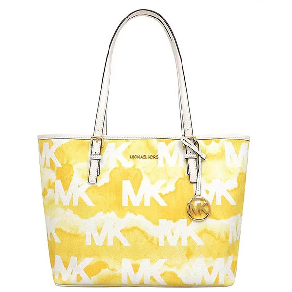 Túi Tote Michael Kors MK Jet Set Medium MK Logo PVC Carryall Yellow 35T1GTVT2I Màu Vàng