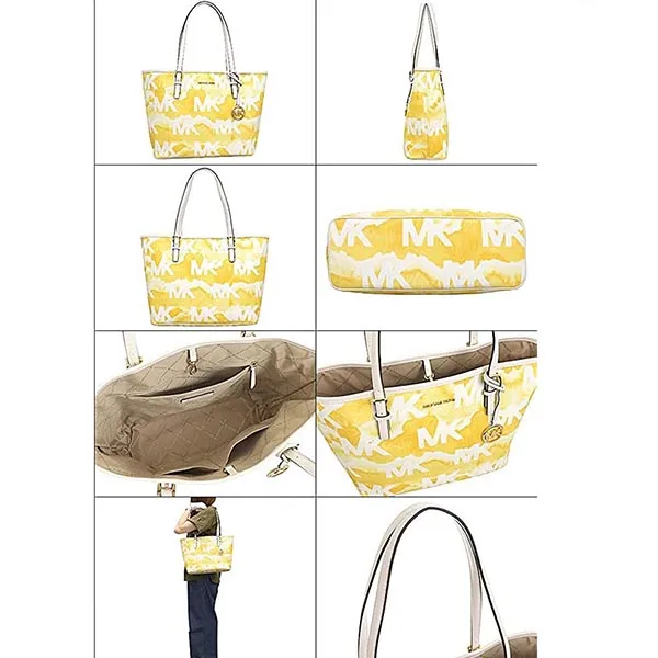 Túi Tote Michael Kors MK Jet Set Medium MK Logo PVC Carryall Yellow 35T1GTVT2I Màu Vàng