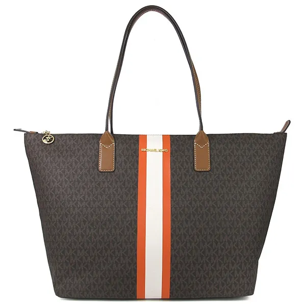 Túi Tote Michael Kors MK Travel Gold Logo Water-Repellent Color Stripe Decorated Zipper Big Tote Màu Nâu - Túi xách - Vua Hàng Hiệu