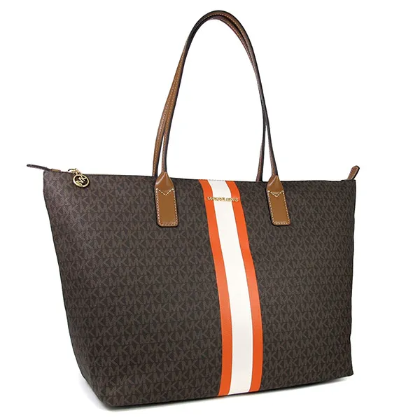 Túi Tote Michael Kors MK Travel Gold Logo Water-Repellent Color Stripe Decorated Zipper Big Tote Màu Nâu - Túi xách - Vua Hàng Hiệu
