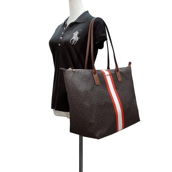Túi Tote Michael Kors MK Travel Gold Logo Water-Repellent Color Stripe Decorated Zipper Big Tote Màu Nâu - Túi xách - Vua Hàng Hiệu
