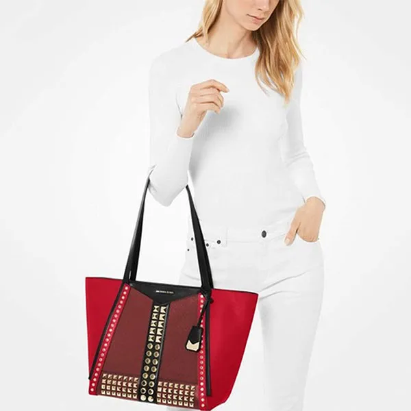 Túi Tote Michael Kors MK Whitney Large Studded Saffiano Leather Tote Bag Màu Đỏ