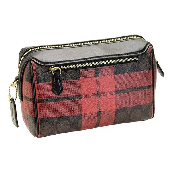 Túi Trống Coach F80068 Signature Field Plaid Print Mini Bennet Crossbody Brown True Red Phối Màu - Túi xách - Vua Hàng Hiệu