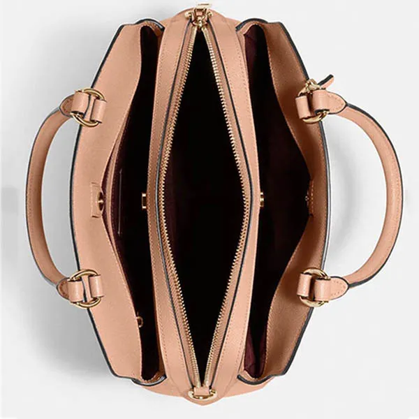 Túi Xách Coach 91493 Crossgrain Leather Lillie Carryall Satchel Shoulder Bag Gift Pink Màu Hồng Nhạt