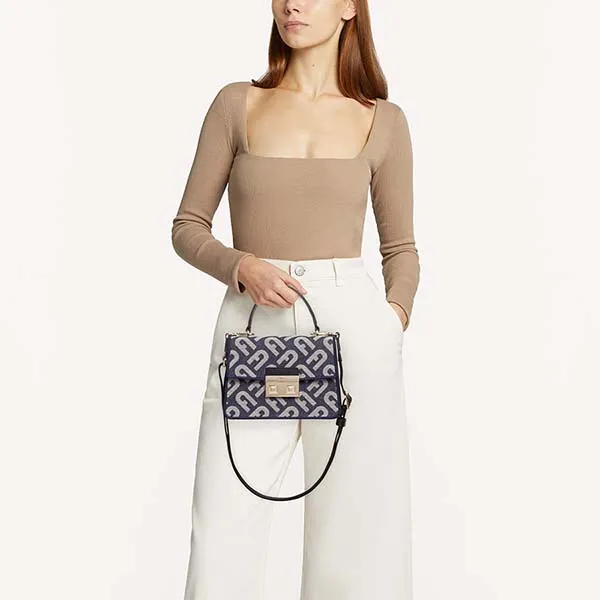 Túi Xách Furla Bella Mini Top Handle Nero Màu Xanh Denim