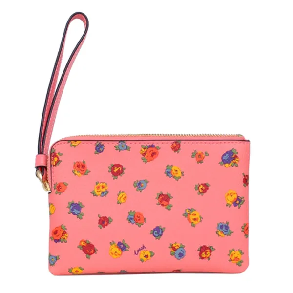 Ví Coach Corner Zip Wristlet With Mini Vintage Rose Print CA716 Màu Hồng Cam