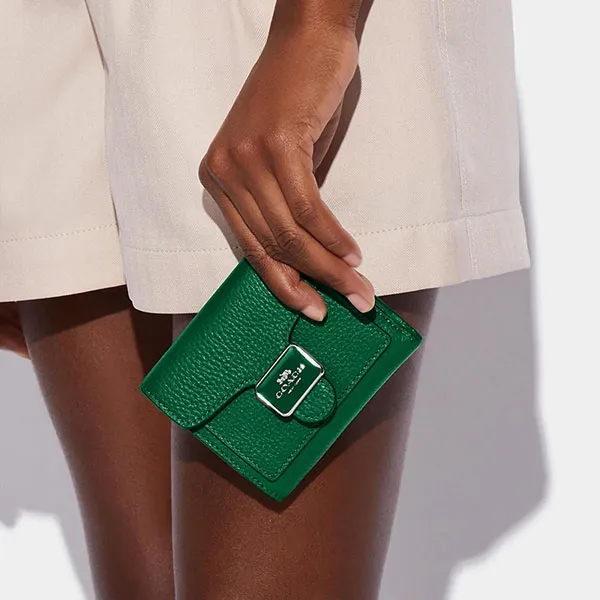 Ví Nữ Coach Leather Pepper Wallet in Green C7428 Màu Xanh Lá