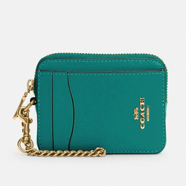 Ví Nữ Coach Leather Zip Card Case in Bright Jade 6303 Màu Xanh Lá - 2