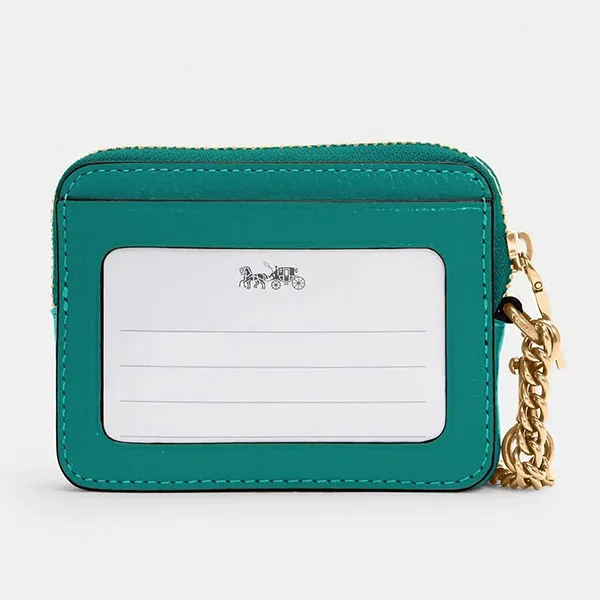 Ví Nữ Coach Leather Zip Card Case in Bright Jade 6303 Màu Xanh Lá - 3