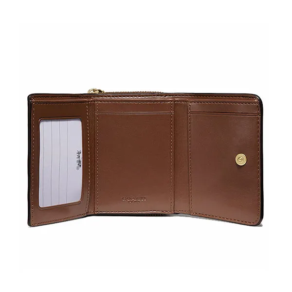 Ví Nữ Coach Small Trifold Wallet In Signature Canvas Gập 3 Màu Nâu