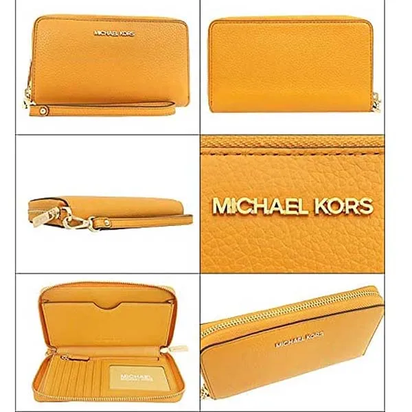 Ví Michael Kors MK 35S9GTVE7L Marigold Jet Set Travel Leather Large Flat Multi-Function Phone Wallet Màu Vàng - Túi xách - Vua Hàng Hiệu