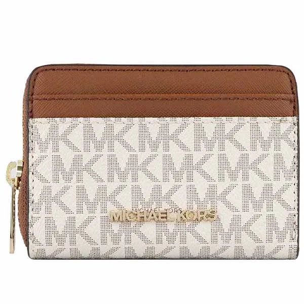 Ví Michael Kors MK Jet Set Gold Word Multi-Card Coin Purse 35H9STVZ2B Màu Nâu - Trắng