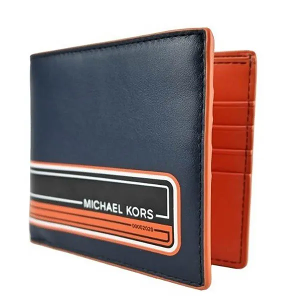 Ví Michael Kors Men's Kent Leather Wallet 36U0LKNF1L Màu Đen Phối Cam - 4