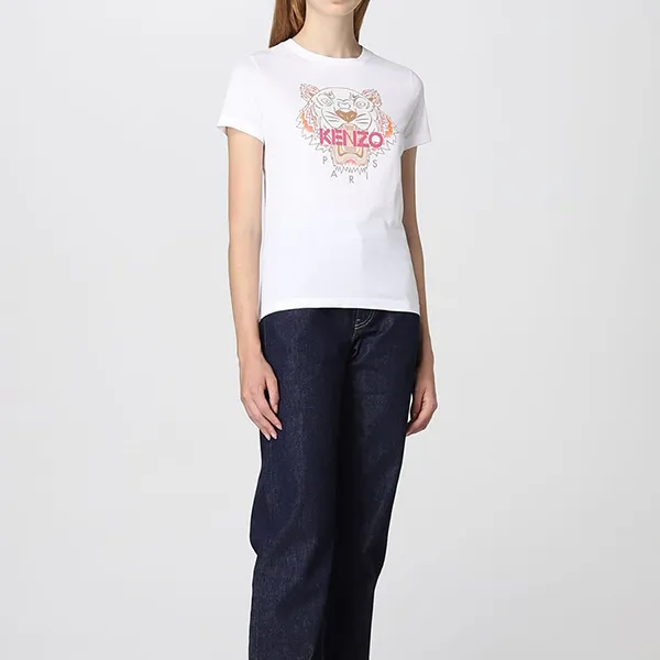 Áo Phông Kenzo Tiger Logo Classic T-Shirt FC62TS8464YM 01B Màu Trắng