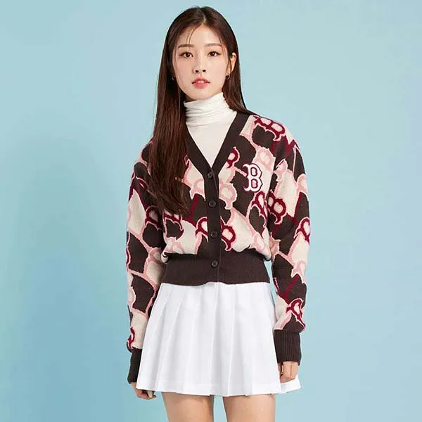 Áo Cardigan MLB Argyle Monogram Crop Cardigan Boston Red Sox 3FKCY0124-43WIS Màu Đỏ Hồng
