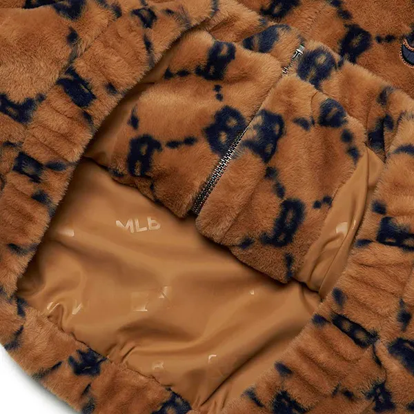 Áo Khoác Lông MLB Diamond Monogram All Over Hood Eco Fur Jumper Boston Red Sox 3AFDM0226-43BGS Màu Nâu Size XS