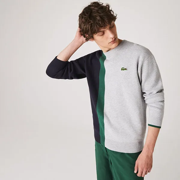 Áo Dài Tay Lacoste Men's Crew Neck Colorblock Cotton Blend Sweater AH1999-7T8 Màu Xám - Xanh Size M - Thời trang - Vua Hàng Hiệu