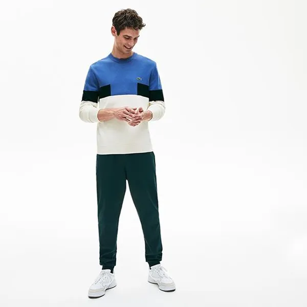 Áo Dài Tay Lacoste Men's Crew Neck Colourblock Wool And Cotton Blend Sweater AH0981-ZDS Màu Xanh - Trắng Size S