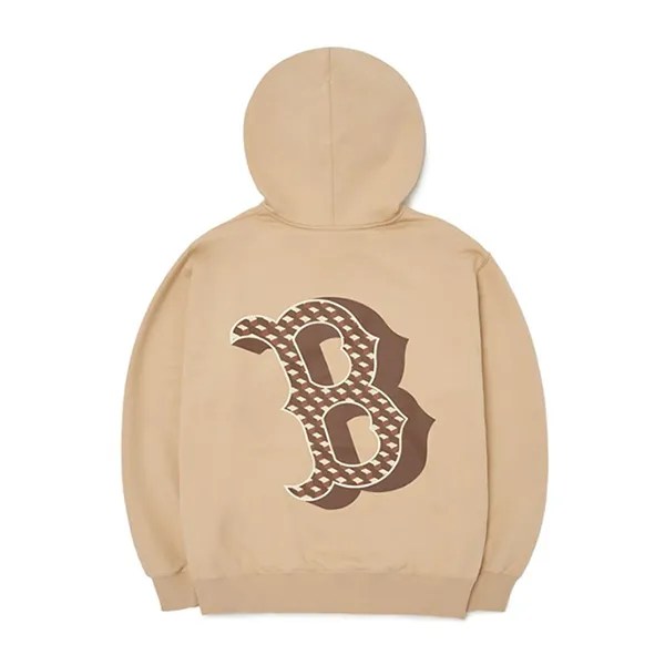 Áo Hoodie MLB Cube Monogram Big Logo Overfit Hoodie Boston Redsox 3AHDM0424-43BGS Màu Be
