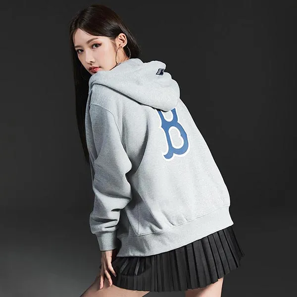 Áo Hoodie MLB Logo Zip Up Boston Red Sox 3ATRB0426-43MGS Màu Ghi Xám