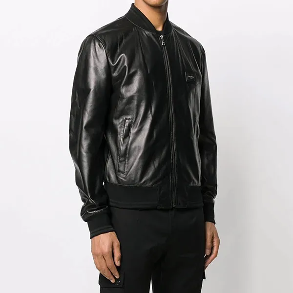 Áo Khoác Dolce & Gabbana D&G Black Leather Bomber G9PB9L FUL89 Màu Đen