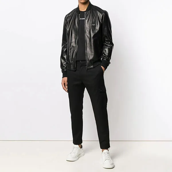 Áo Khoác Dolce & Gabbana D&G Black Leather Bomber G9PB9L FUL89 Màu Đen