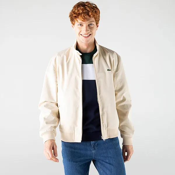 Áo Khoác Nam Lacoste Water-Resistant Harrington Jacket BH1045 056 Màu Be Nhạt Size 48 - 1