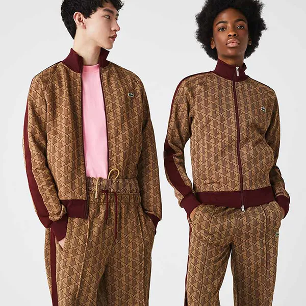 Áo Khoác Lacoste Unisex Live Monogram Patterned Jacquard Zip Jacket SH2759 Màu Nâu Be Size XXS - Thời trang - Vua Hàng Hiệu