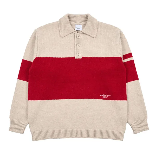 Áo Len Acmé De La Vie ADLV Stripe Polo Collar Knit Ivory Màu Be Đỏ