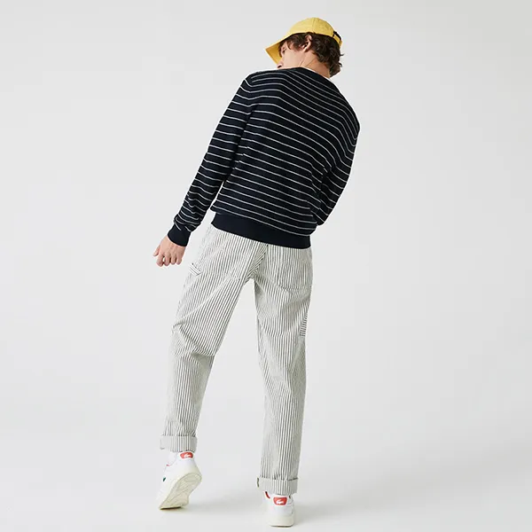 Áo Len Nam Lacoste Men’s Striped Organic Cotton Sweater AH9020 G45 Màu Xanh Đen Size 3