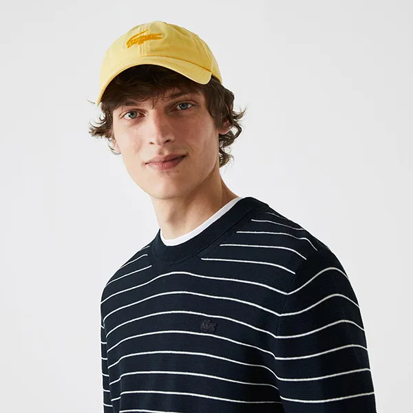 Áo Len Nam Lacoste Men’s Striped Organic Cotton Sweater AH9020 G45 Màu Xanh Đen Size 3