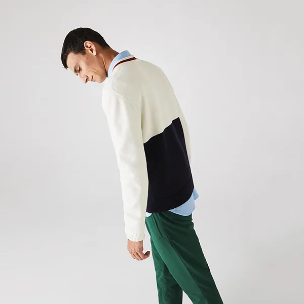 Áo Len Lacoste Men's Made In France Two-Tone Wool V-Neck Sweater AH2051 Màu Đen Trắng Size S