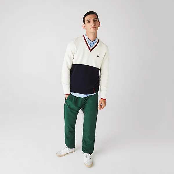 Áo Len Lacoste Men's Made In France Two-Tone Wool V-Neck Sweater AH2051 Màu Đen Trắng Size S