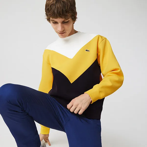 Áo Len Lacoste Men's Colorblock Cotton Blend Crew Neck Sweatshirt SH2185 G8Y Màu Vàng Size L