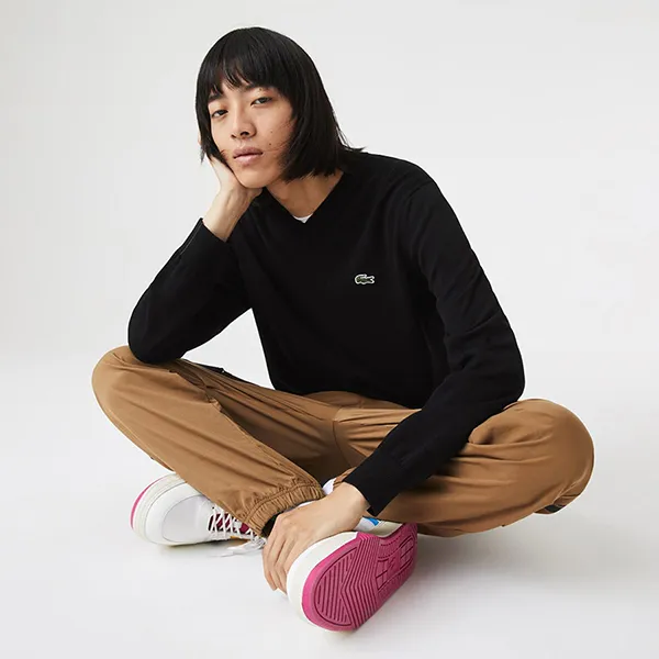 Áo Len Lacoste Men's V-neck Organic Cotton Sweater AH1951 031 Màu Đen Size M
