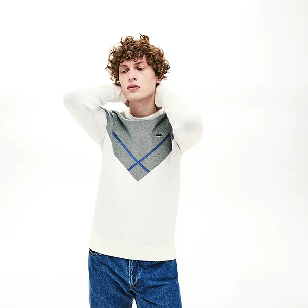 Áo Len Nam Lacoste Crew Neck Jacquard Sweater AH8540-10 2ZF Màu Xám Trắng Size S