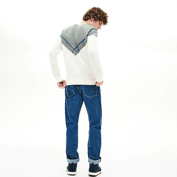 Áo Len Nam Lacoste Crew Neck Jacquard Sweater AH8540-10 2ZF Màu Xám Trắng Size S