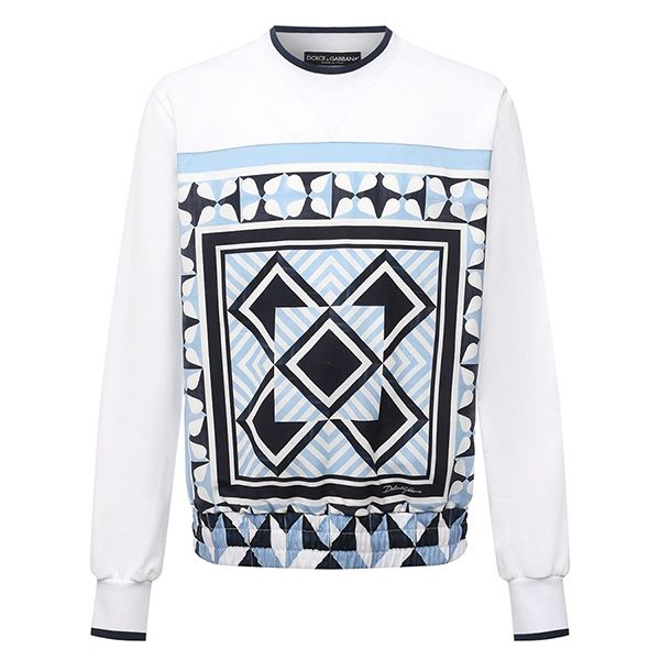 Áo Nỉ Nam Dolce & Gabbana D&G Majolica Print G9SJ9T G7WWB Sweater Màu Trắng - 1