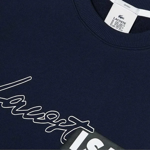 Áo Nỉ Lacoste Live Lacostism Print Fleece Crewneck SH4381 166 Màu Xanh Navy Size XS